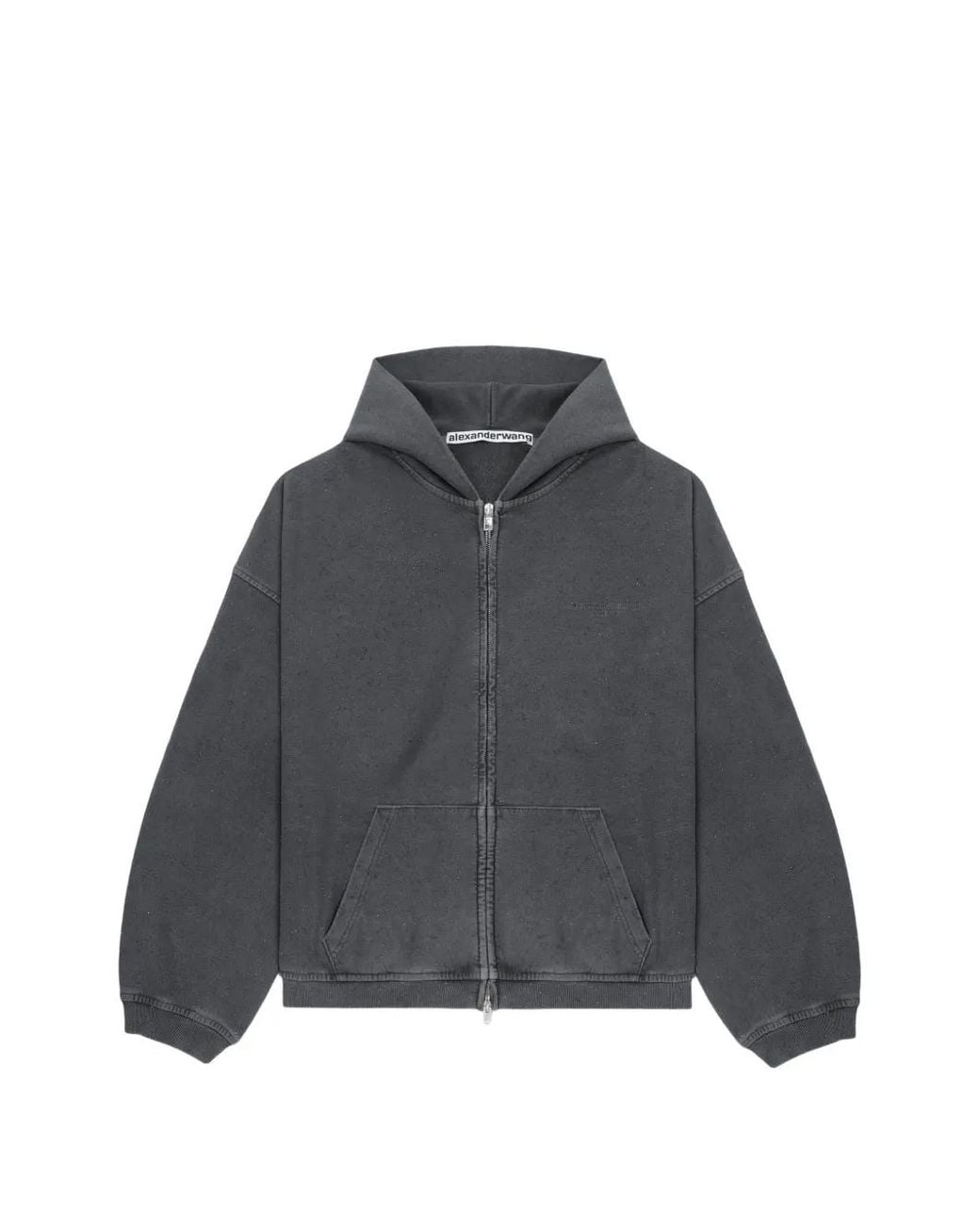 Alexander Wang Crystal Hotfix Oversized Zip-Up Hoodie in Gray | Lyst