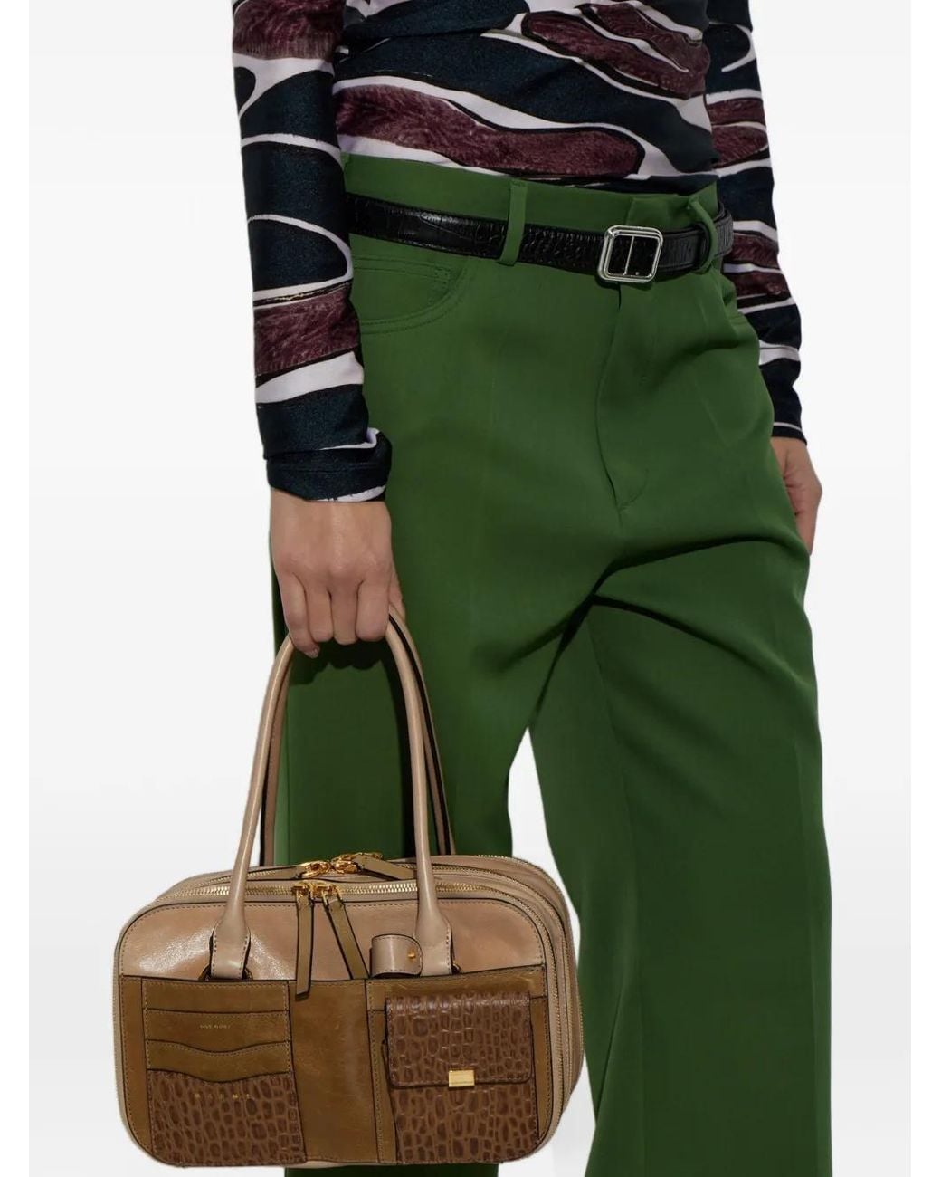 Marni Green Croc-Effect Panelled Leather Tote Bag