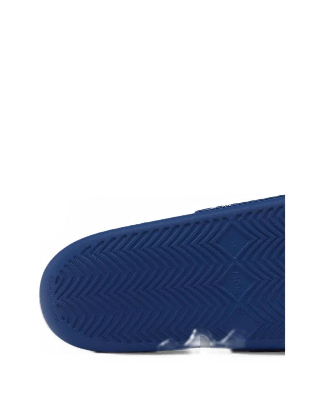 MCM Blue Monogram-Print Rubber Slides
