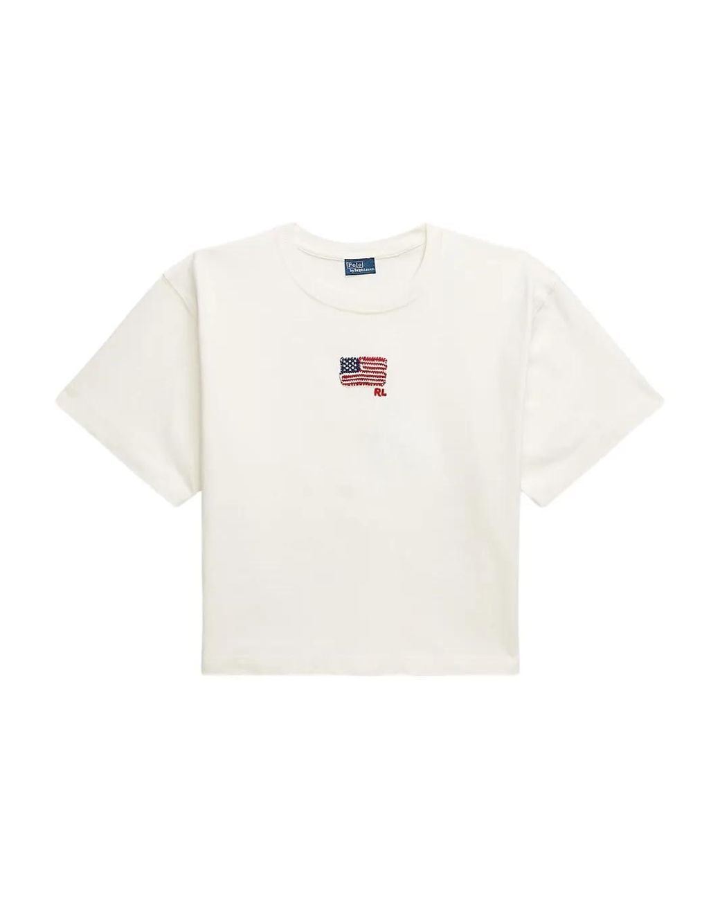 Polo Ralph Lauren White Flag-Embroidered T-Shirt
