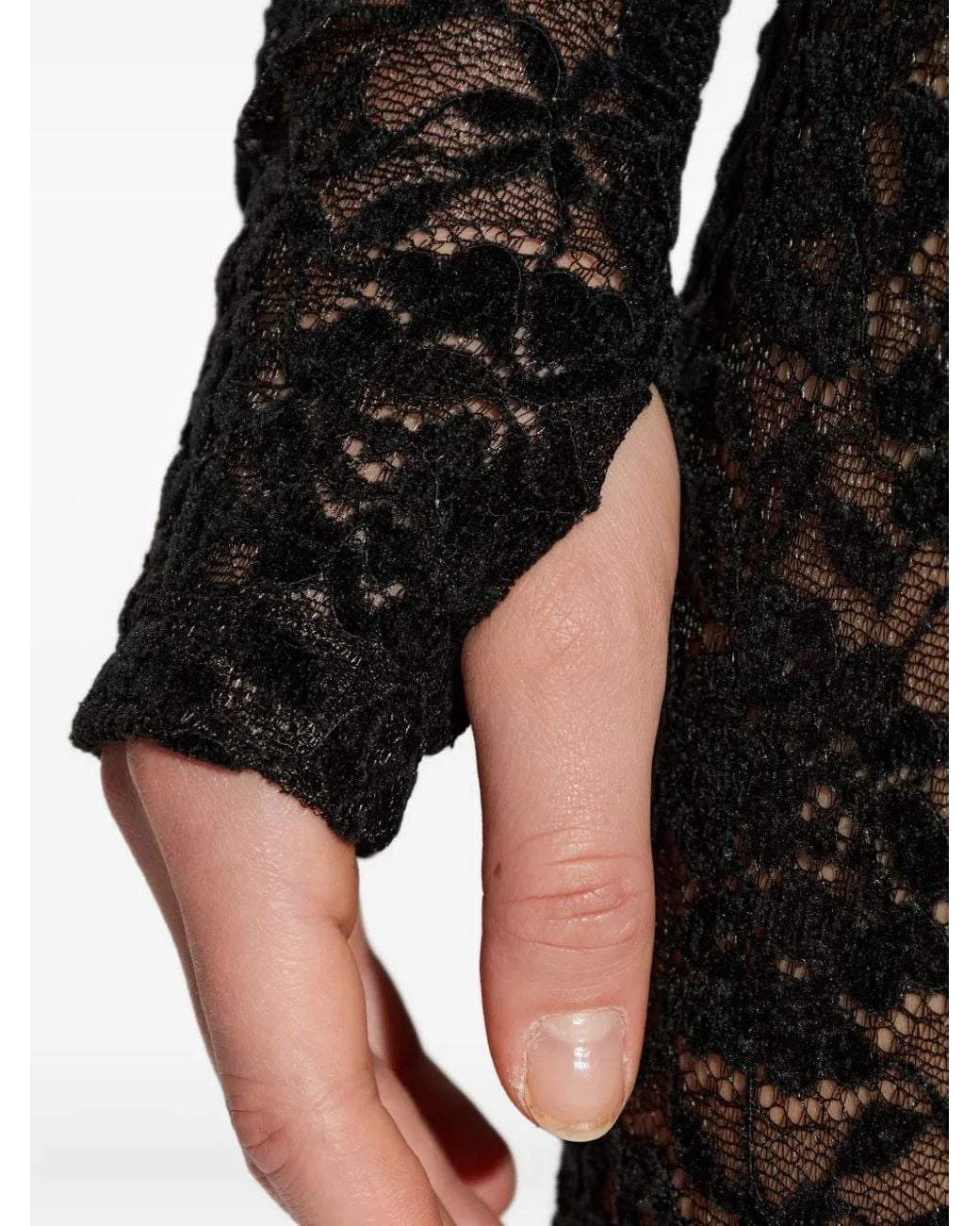 Versace Jeans Couture Black Floral-Lace Long-Sleeve Top