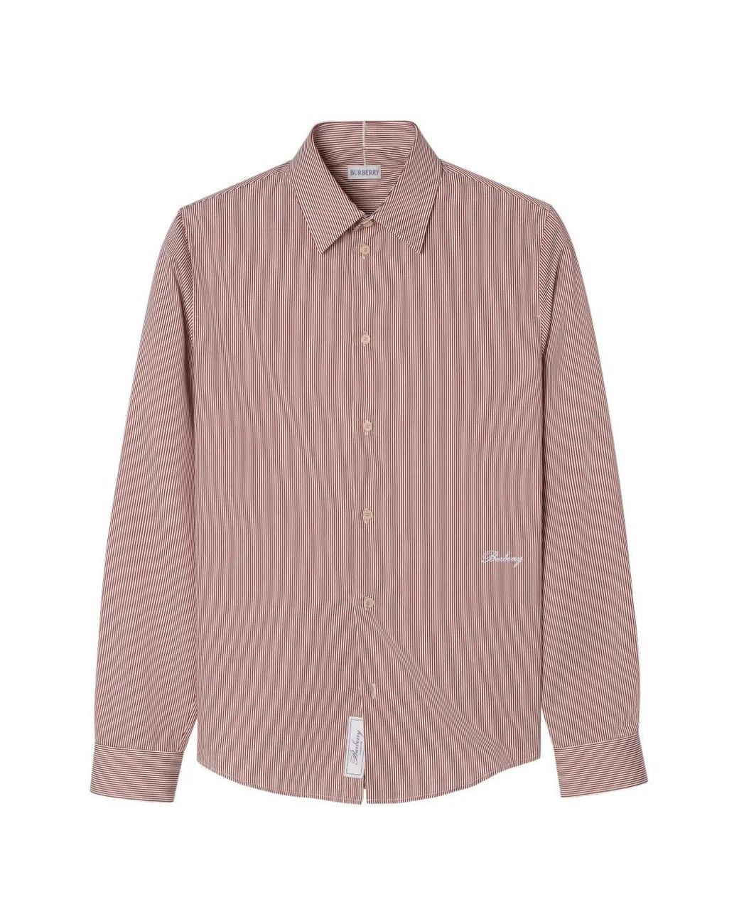 Burberry Pink Slim-Fit Striped Cotton Shirt for men