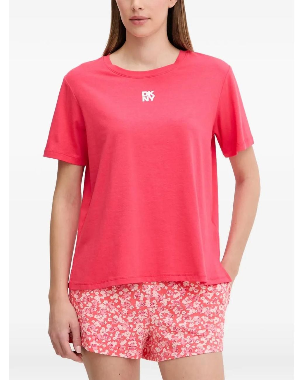 DKNY Pink Pyjama Fleuri À Logo Imprimé
