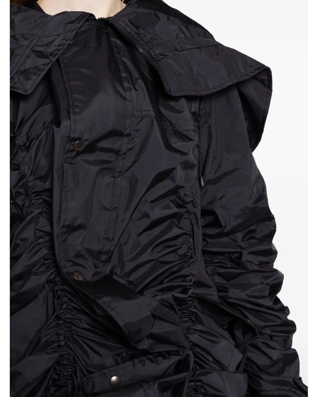 Junya Watanabe Black Gathered-Detail Wool Jacket