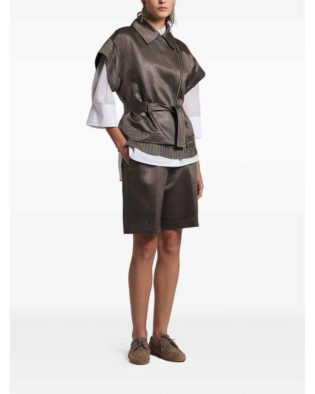 Peserico Gray Veste Zippée À Taille Ceinturée