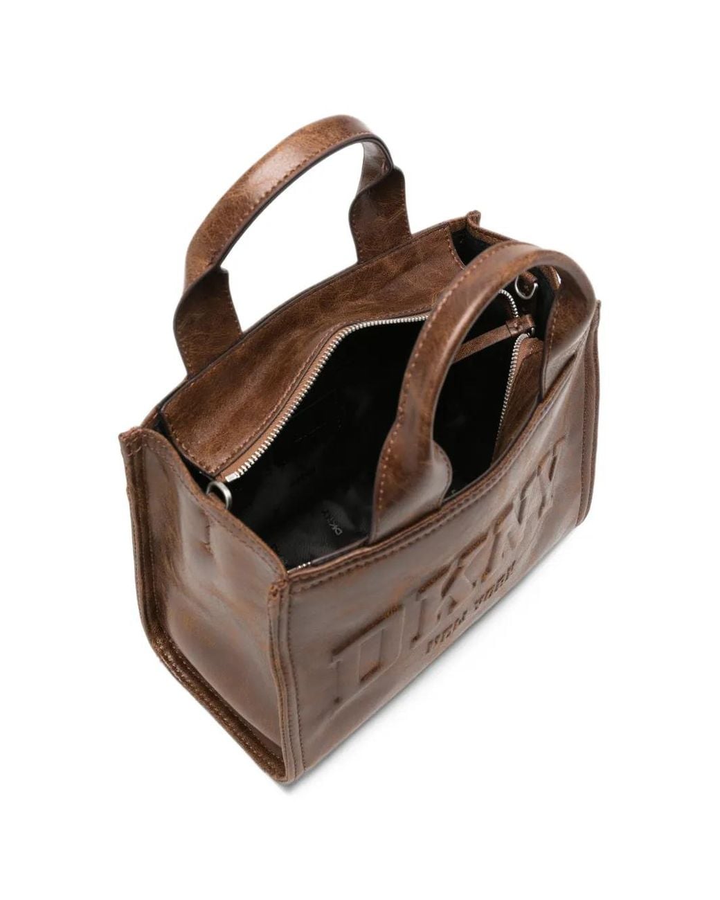 DKNY Brown Embossed-Logo Leather Tote Bag