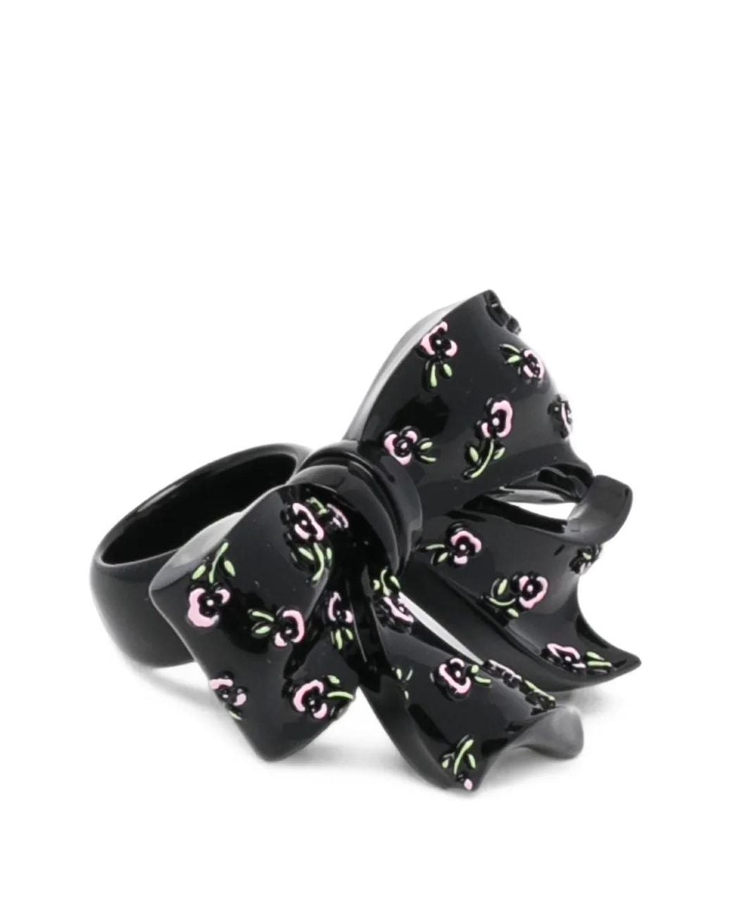 ShuShu/Tong White Floral-Print Embossed Bow Ring