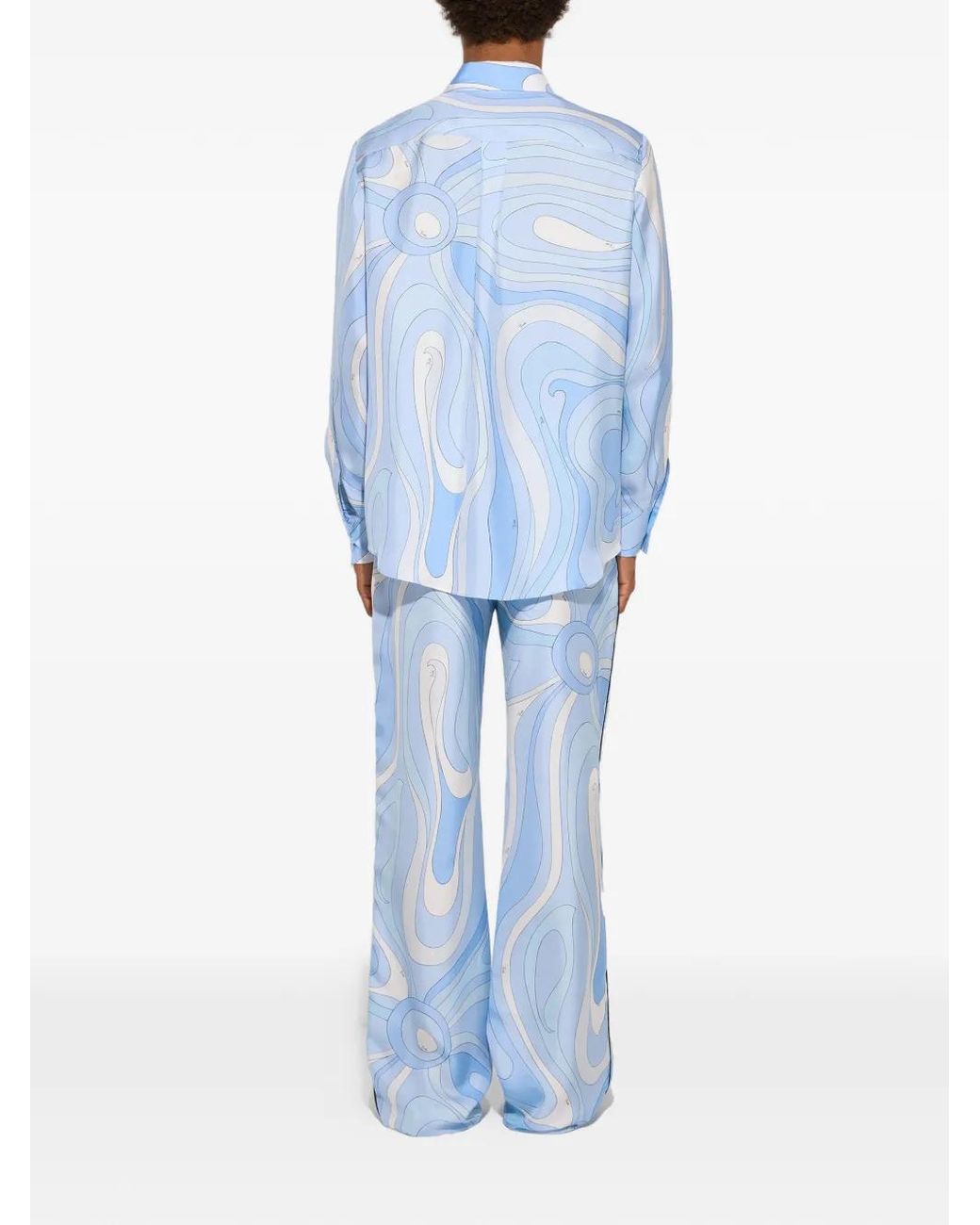 PUCCI Marmo-Print Oversized Silk Shirt in Blue | Lyst