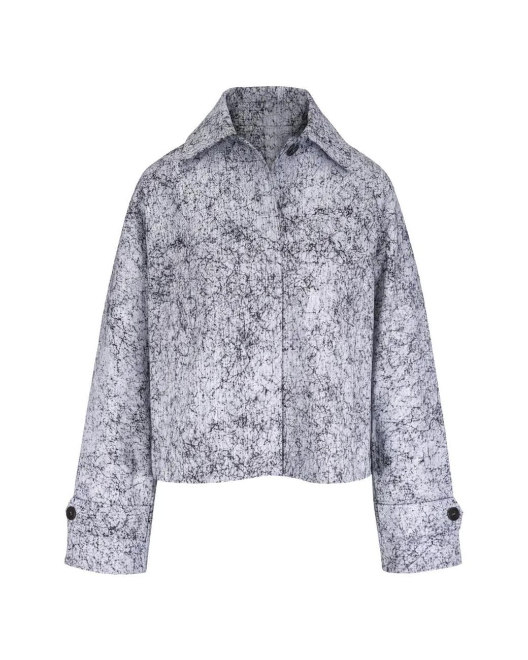 Michael Kors White Crackled Denim Cropped Balmacaan Jacket