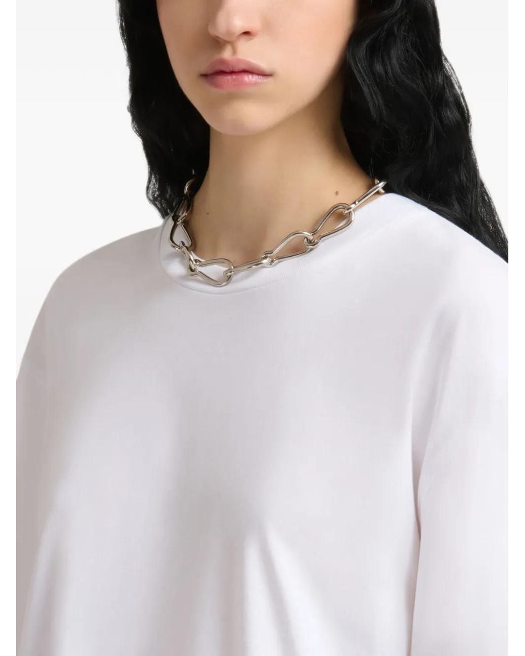 Marni White Cotton T-Shirt With Shirt Sleeves