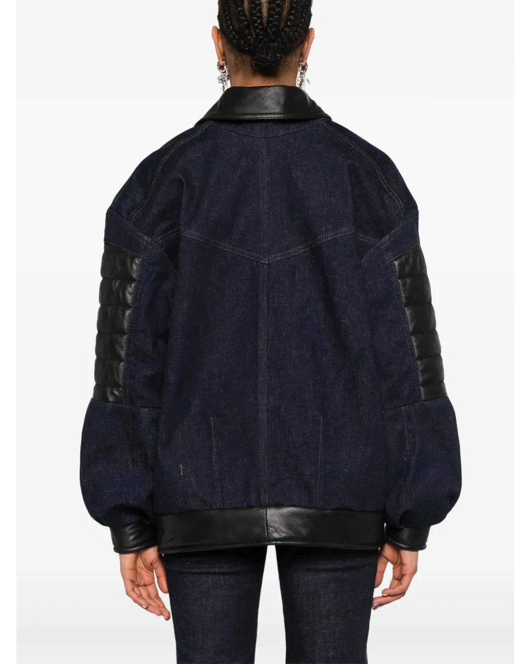 MITILIANE COUTURE Blue Leather-Insert Denim Jacket