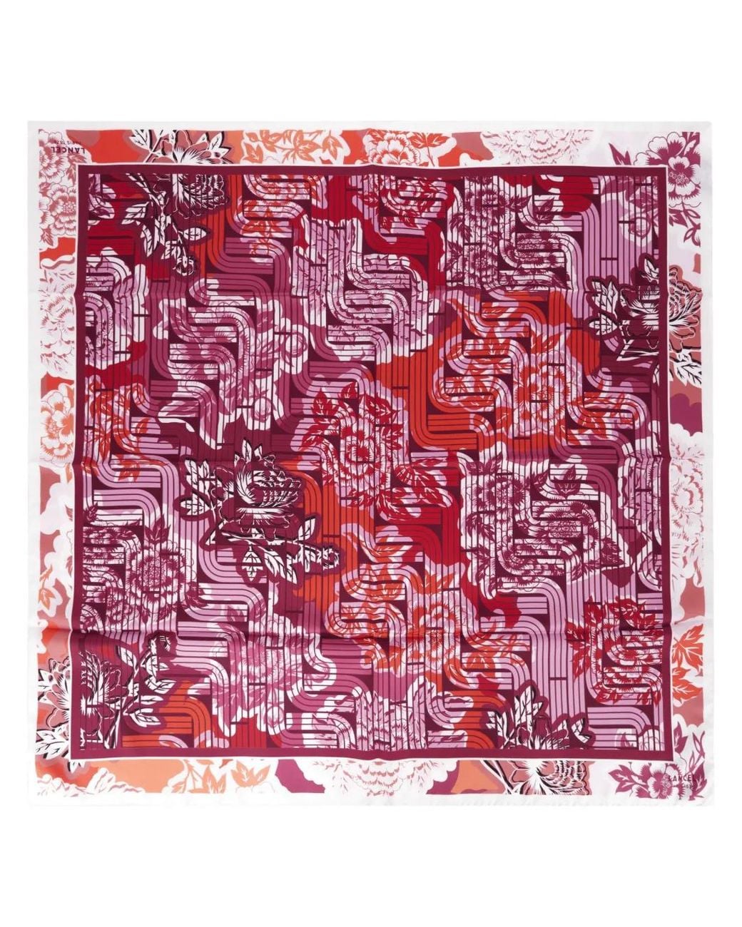 Lancel Red Pivoine Optical-Print Silk Scarf