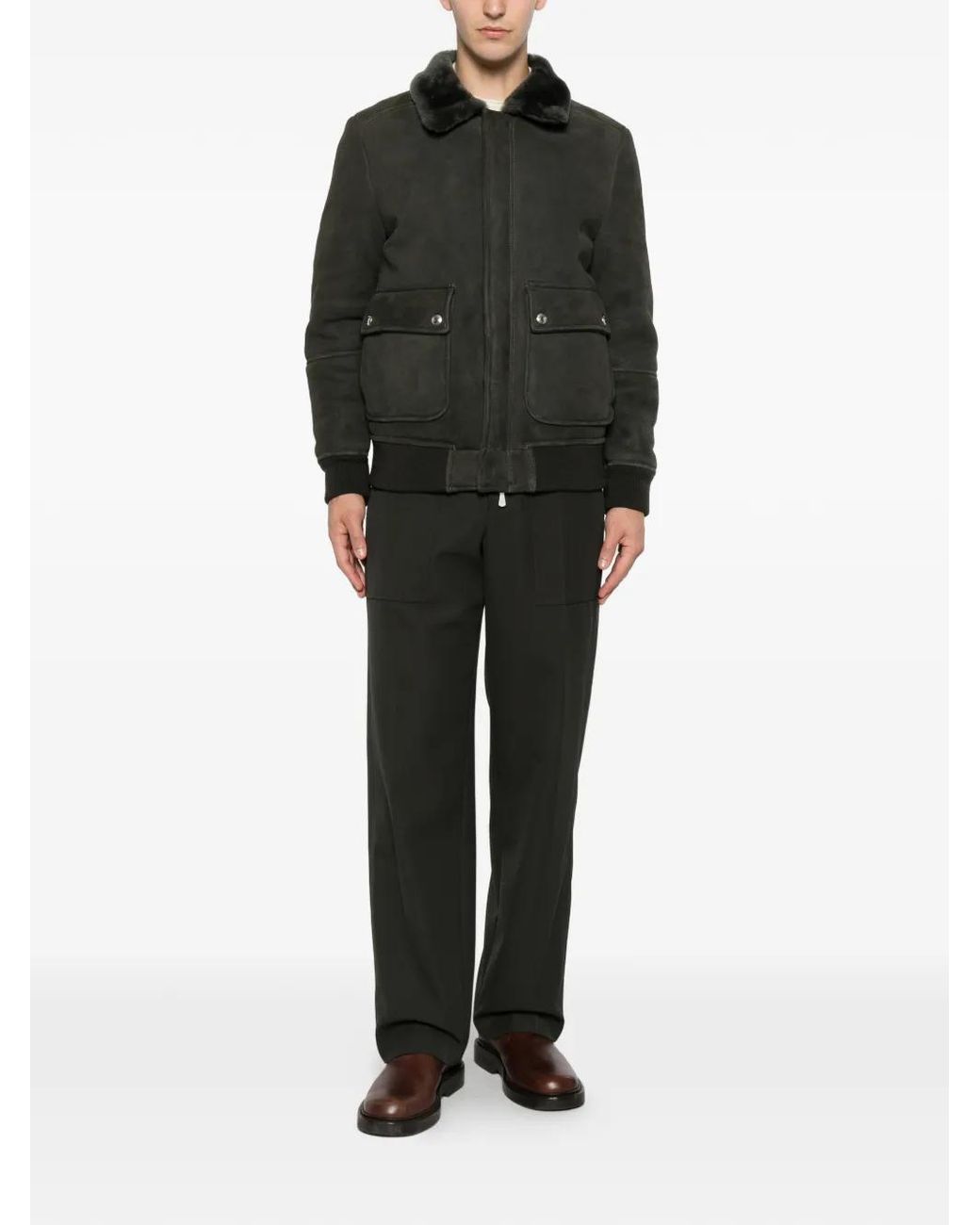 Eleventy Black Shearling-Collar Bomber Jacket for men