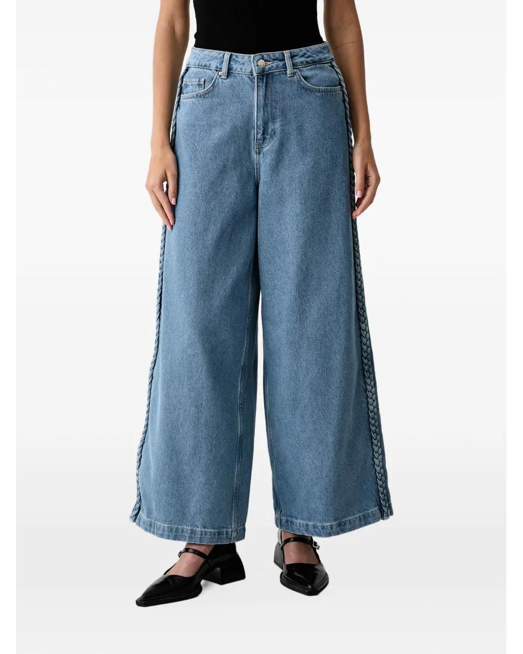 Never Fully Dressed Blue Braided Wide-Leg Jeans