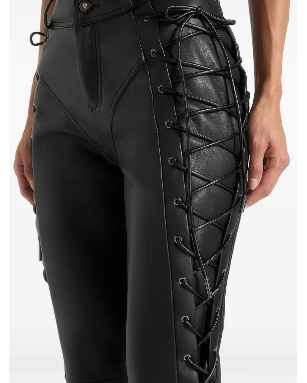 Manière De Voir Black Ambre Leather Lace Up Flared Trousers
