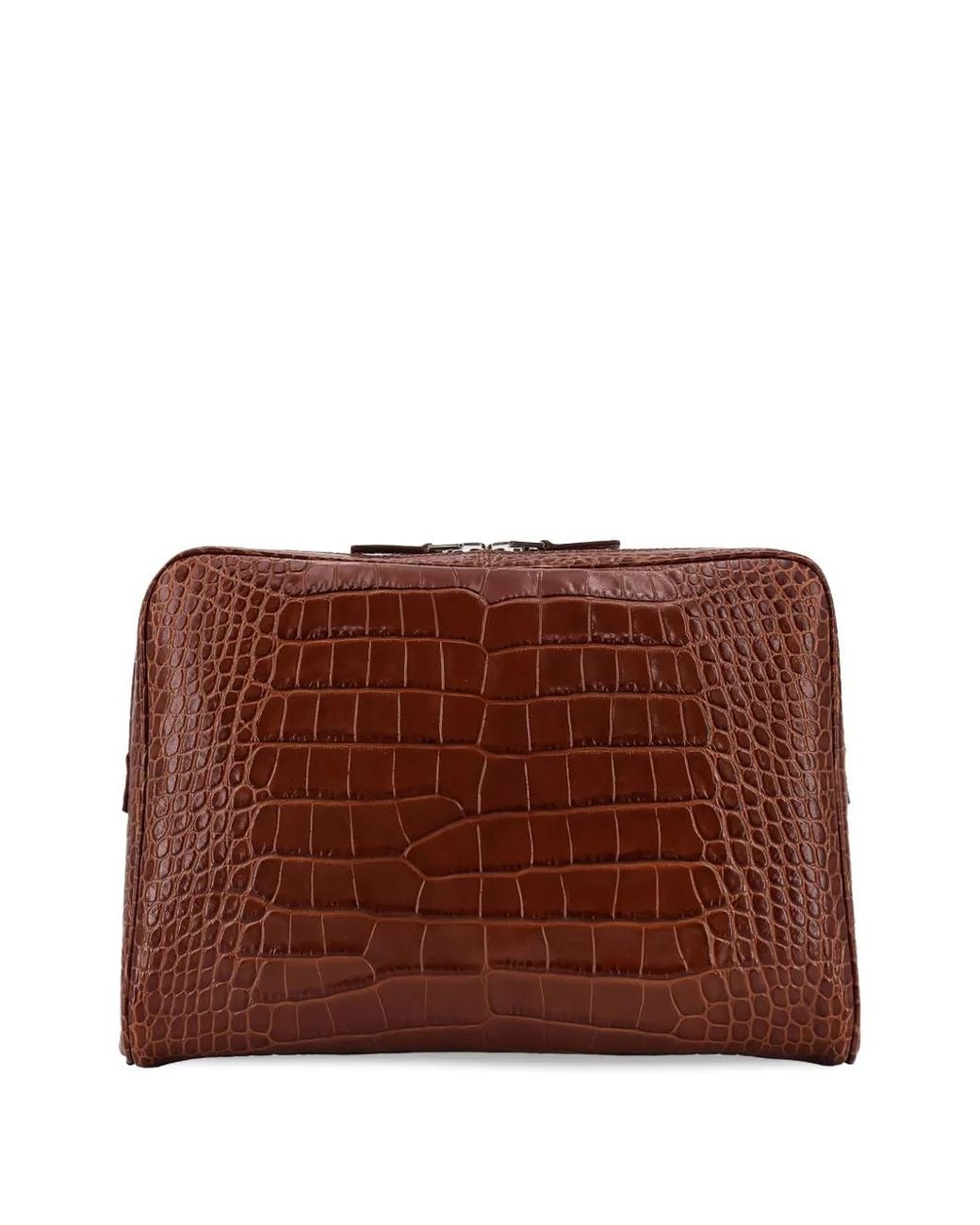 Tom Ford Brown Embossed-Leather Zip Clutch Bag for men