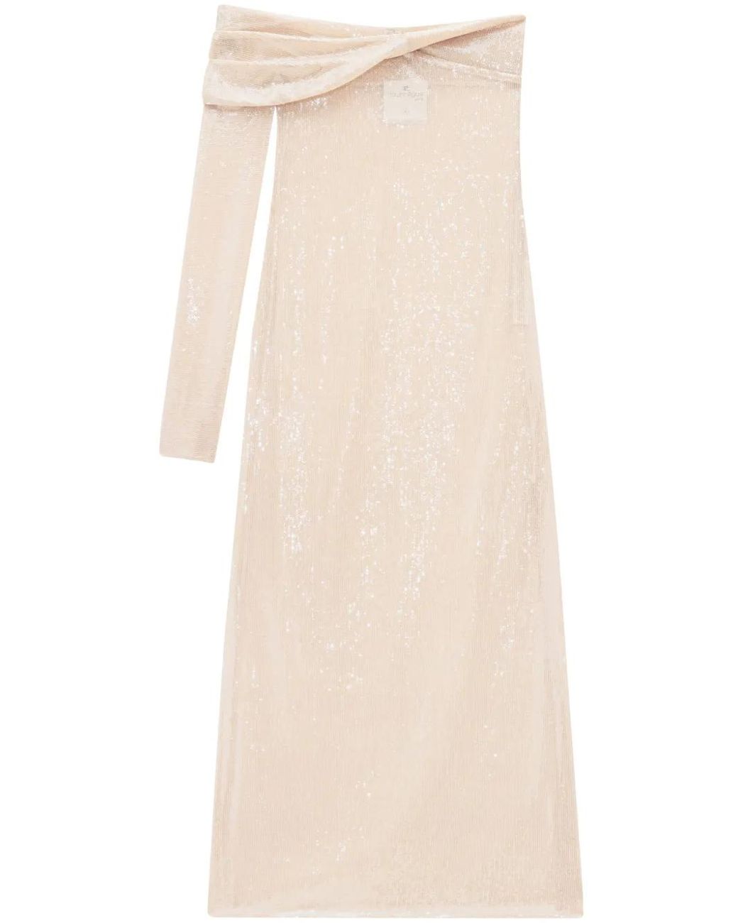 Courreges Natural One-Shoulder Sequinned Maxi Dress