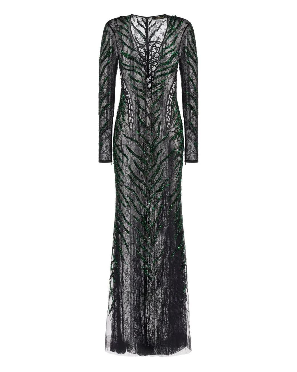 Roberto Cavalli Black Embellished Long-Sleeve Maxi Dress