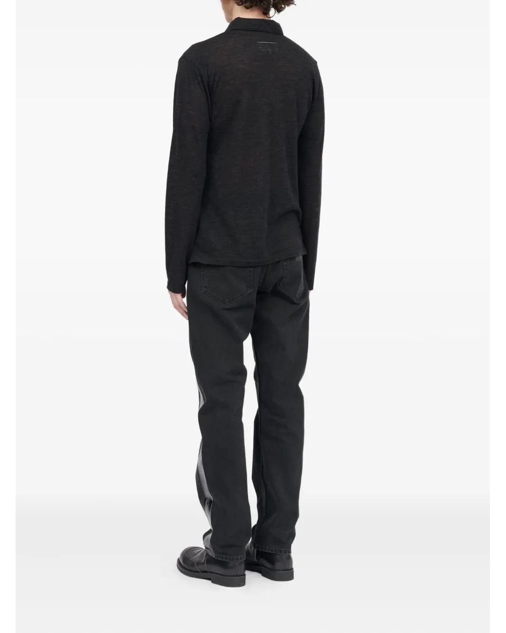 MM6 by Maison Margiela Black Long-Sleeve Polo Shirt for men