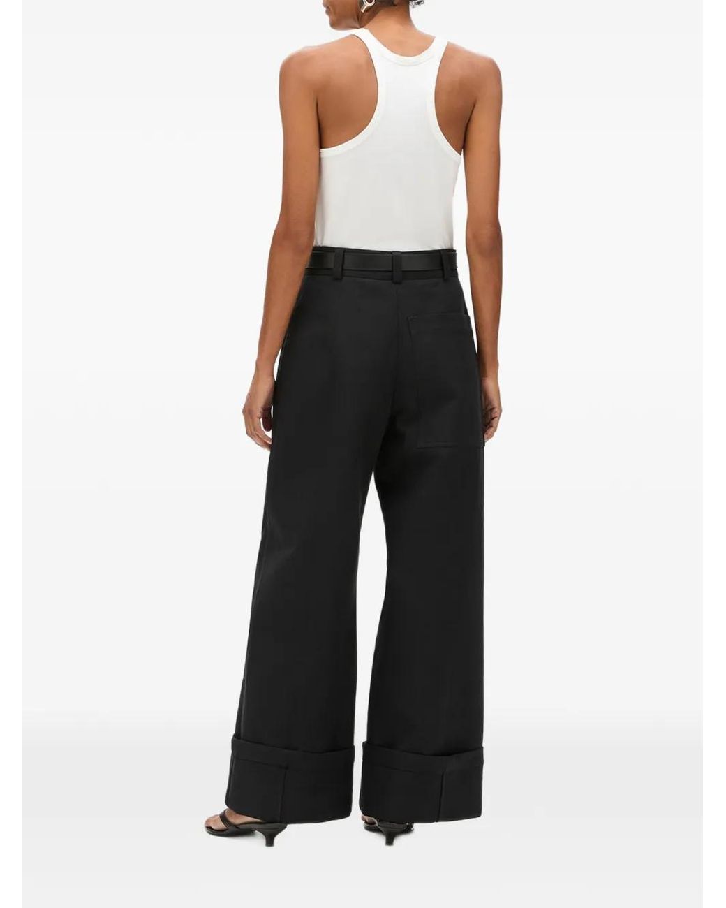 Another Tomorrow Black Cuffed Topstitched Trousers