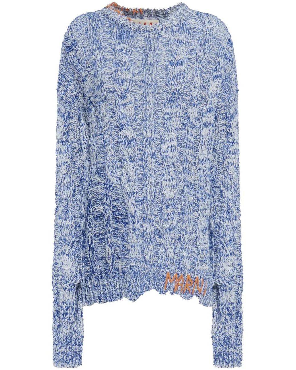 Marni Blue Distressed Marl-Knit Jumper