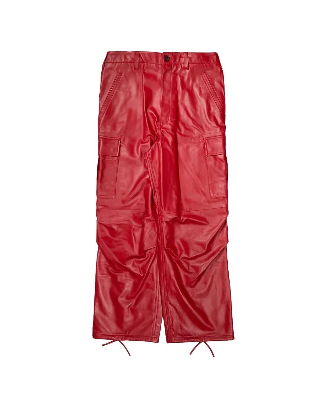 Ambush Red Leather Cargo Pants for men