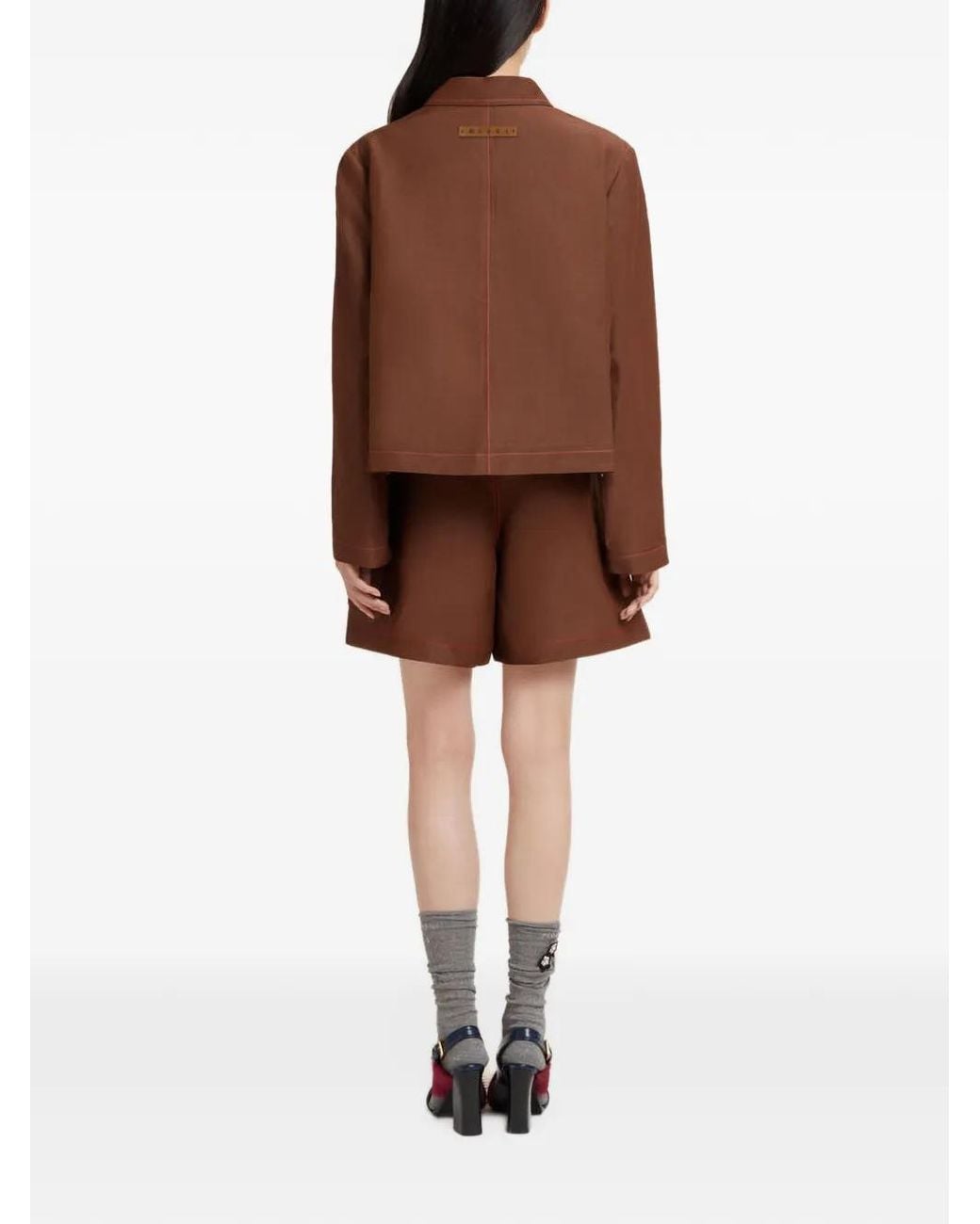Marni Brown Viscose-Ramie Jacket With Cargo Pockets