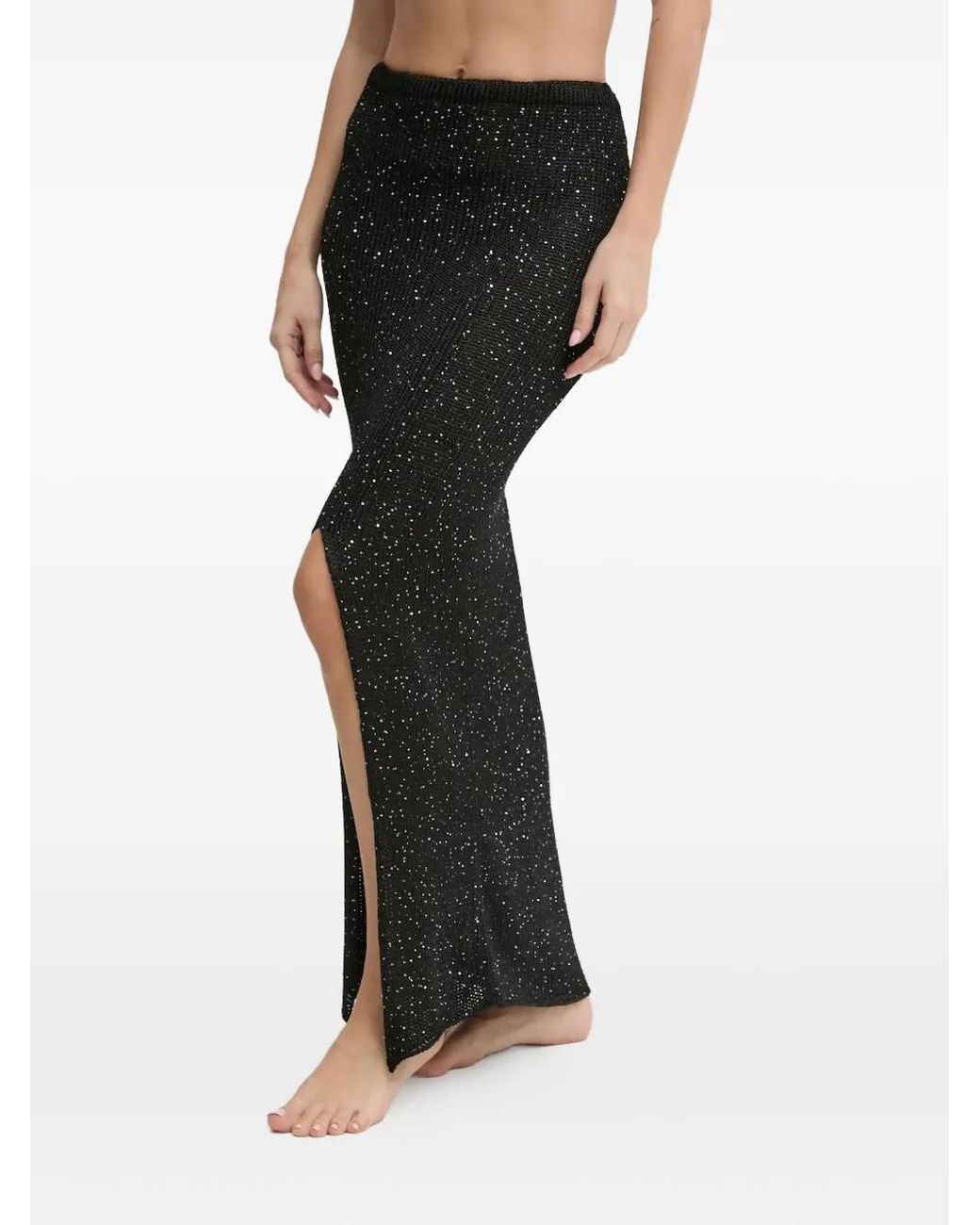 Paramidonna Black Bruna Sequin-Embellished Split Skirt