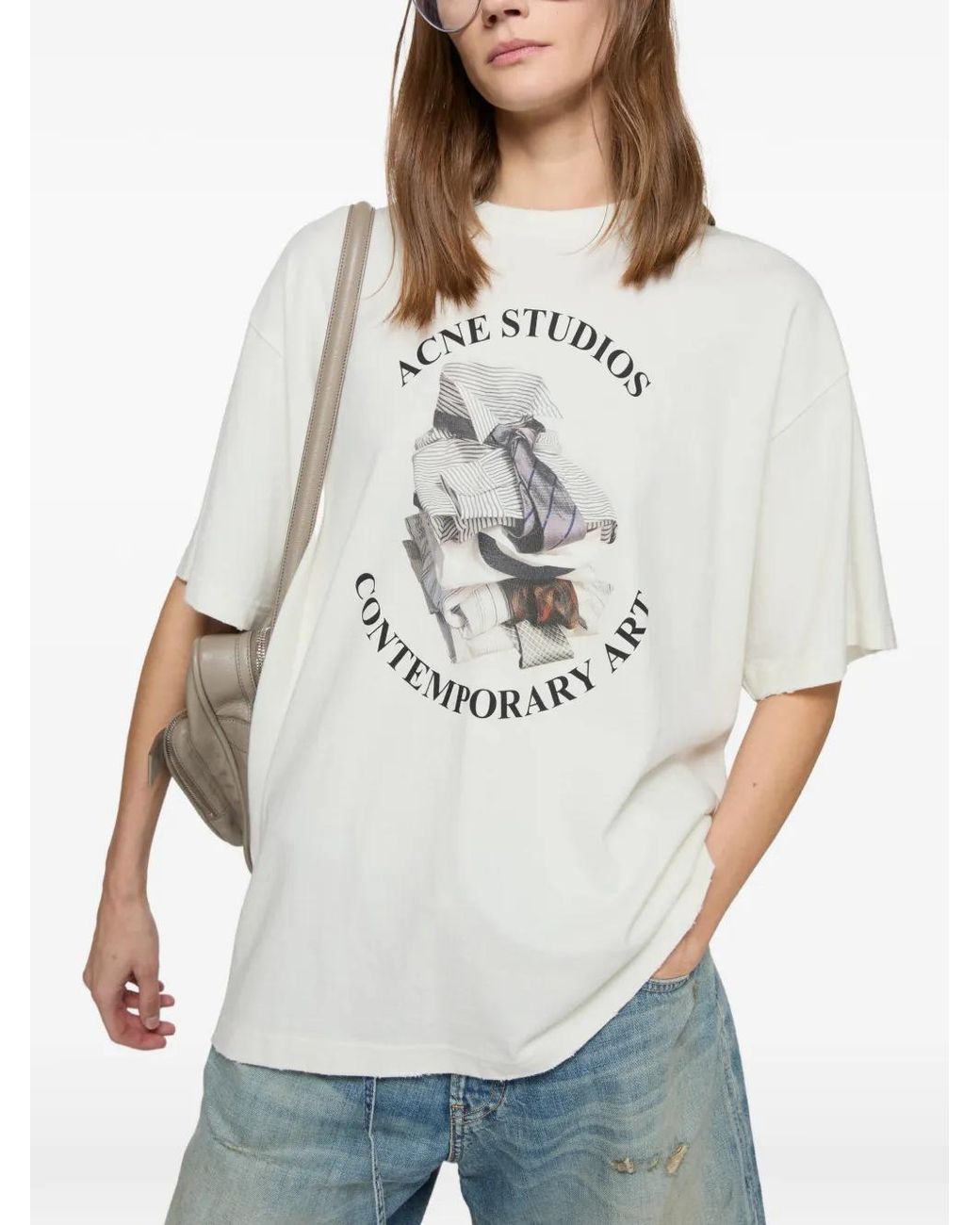 Acne White Printed T-Shirt Relaxed