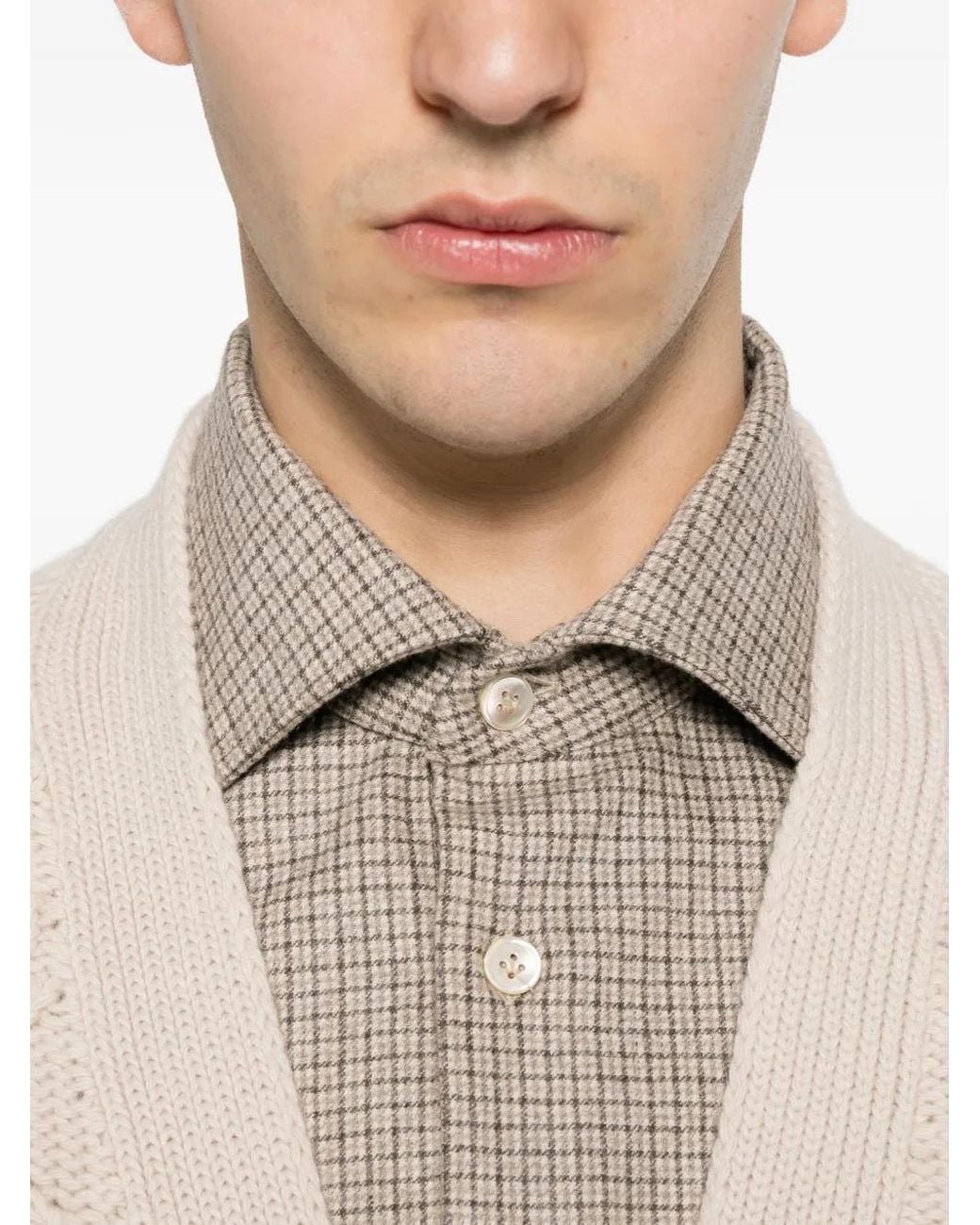 Eleventy Natural Check-Pattern Long-Sleeve Shirt for men