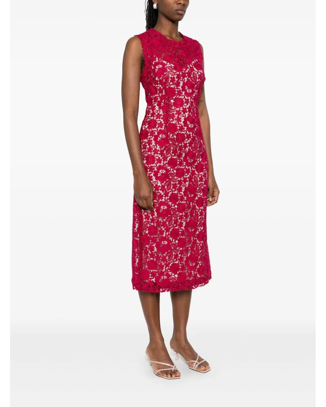 P.A.R.O.S.H. Red Macramé Midi Dress