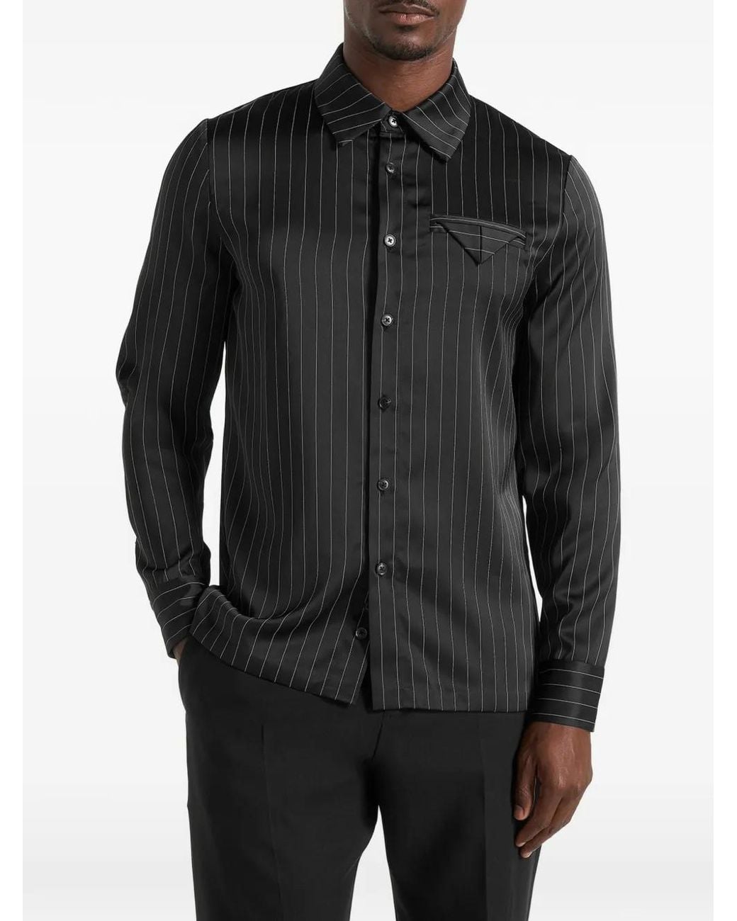Manière De Voir Black Elian Satin Pinstripe Slim-Fit Dress Shirt for men