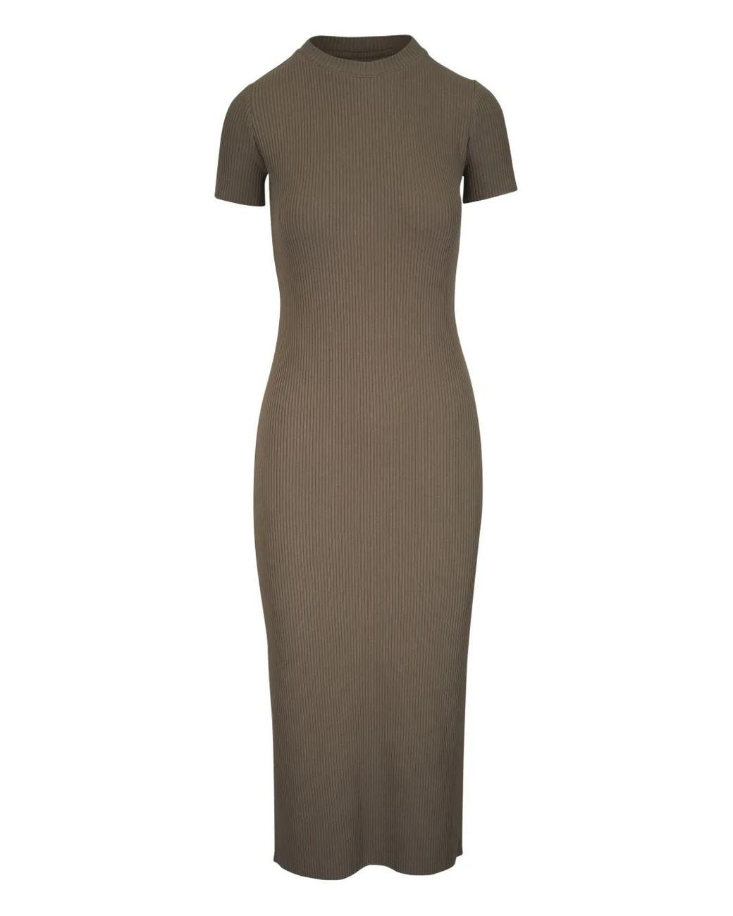Vince Ribbed Midi Dress in Green | Lyst