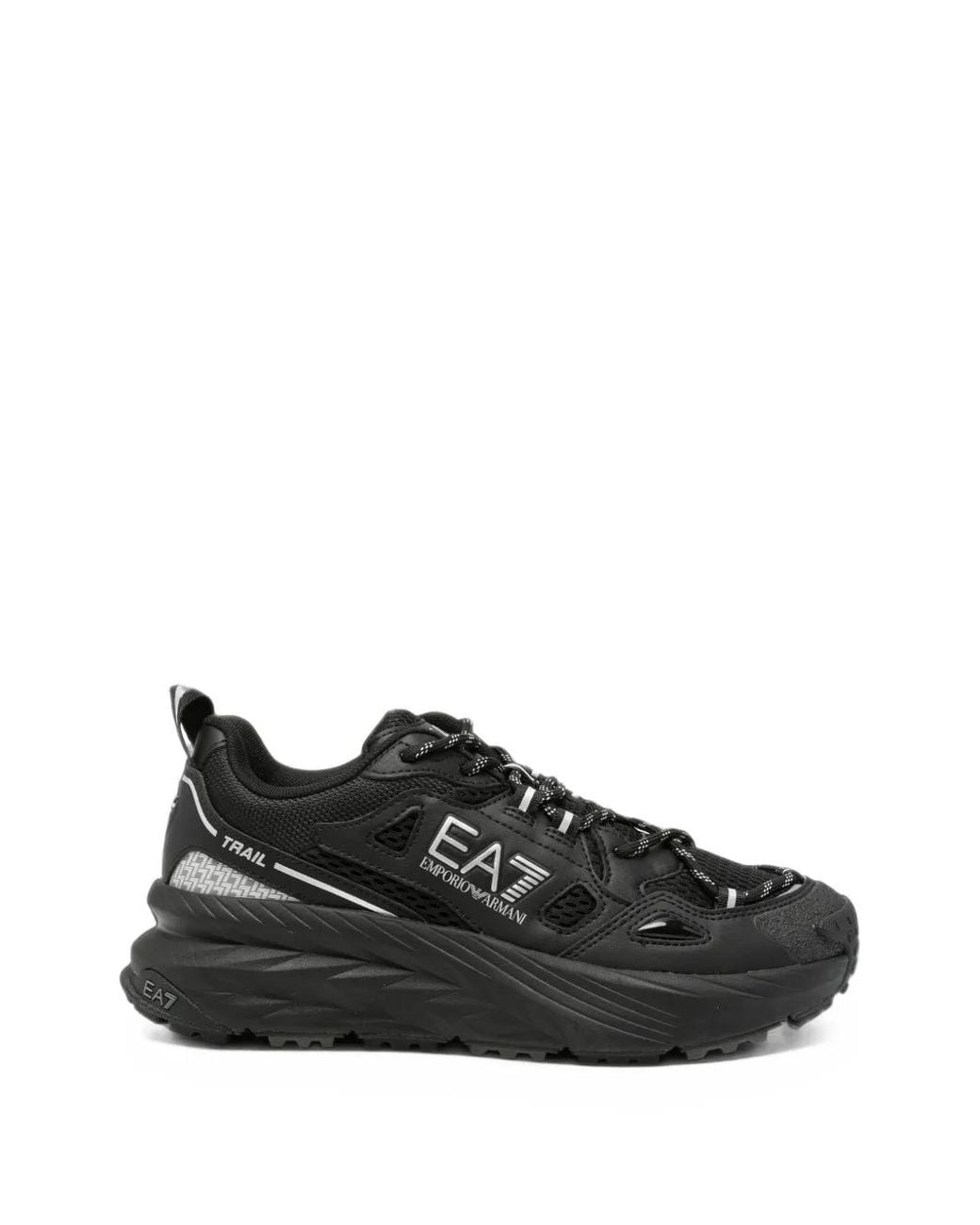 EA7 Black Logo-Print Panelled Sneakers for men