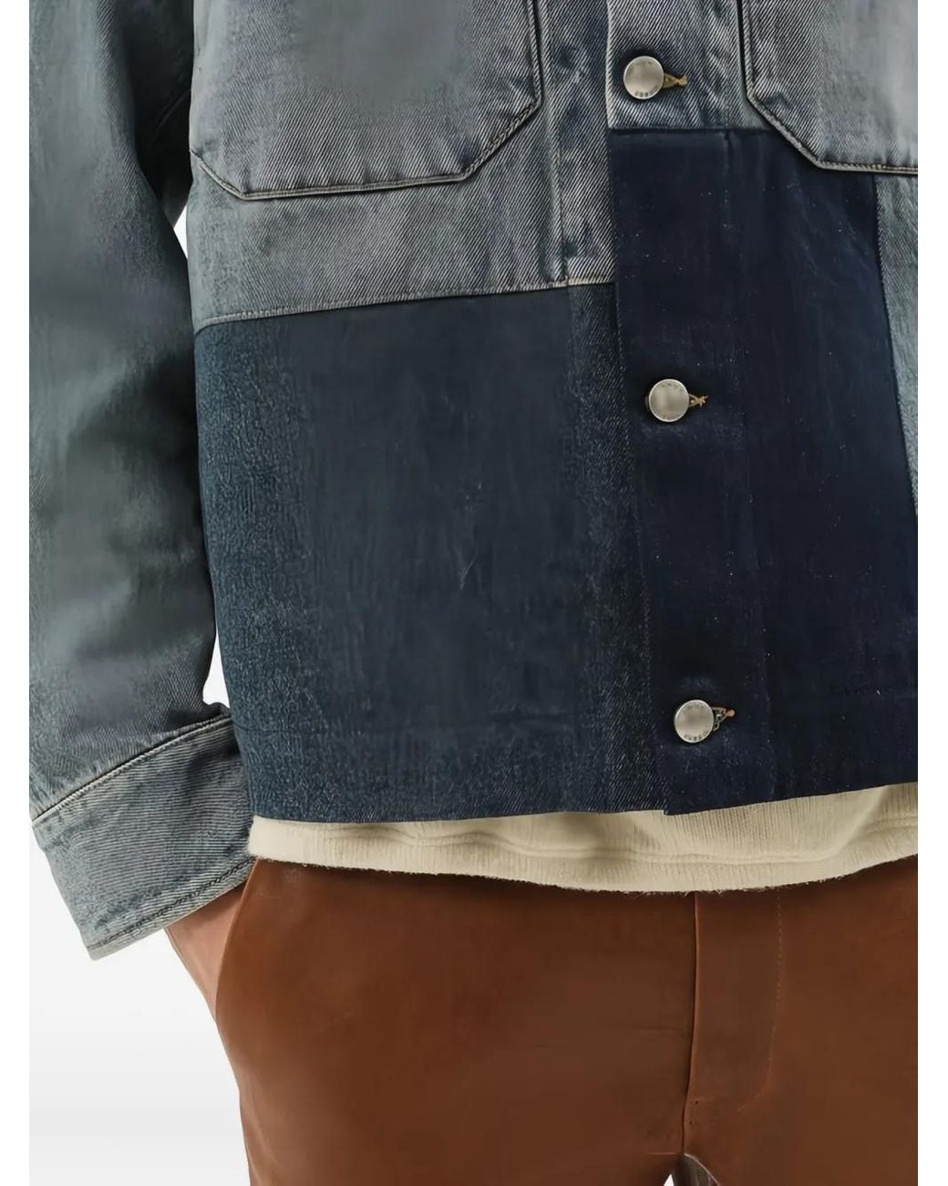 1989 STUDIO Blue Buttoned Patchwork Jacket for men