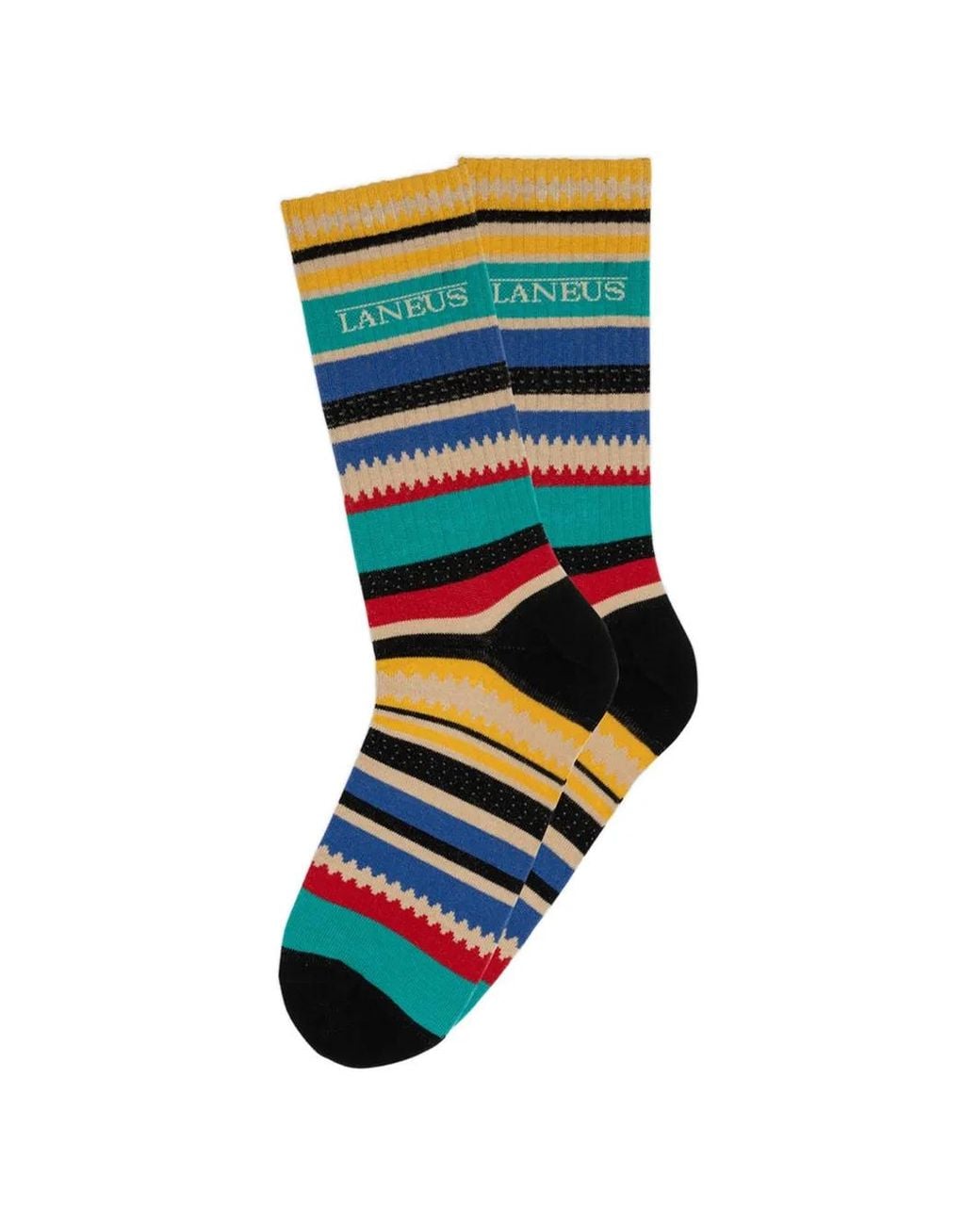 Laneus Black Striped-Pattern Socks