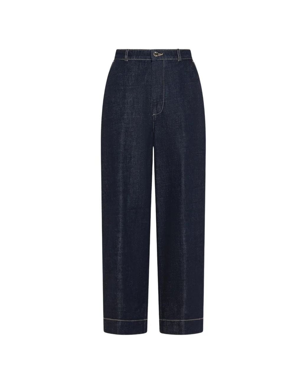 Seventy Blue Contrast-Stitch Wide-Leg Jeans
