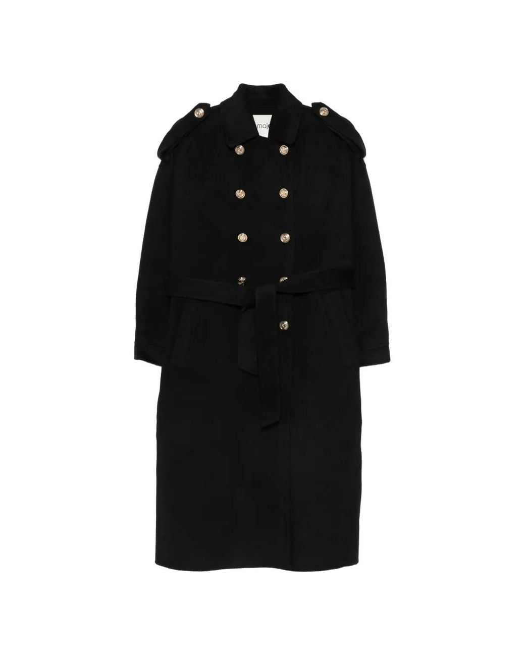 Maje Black Belted Double-Breasted Coat