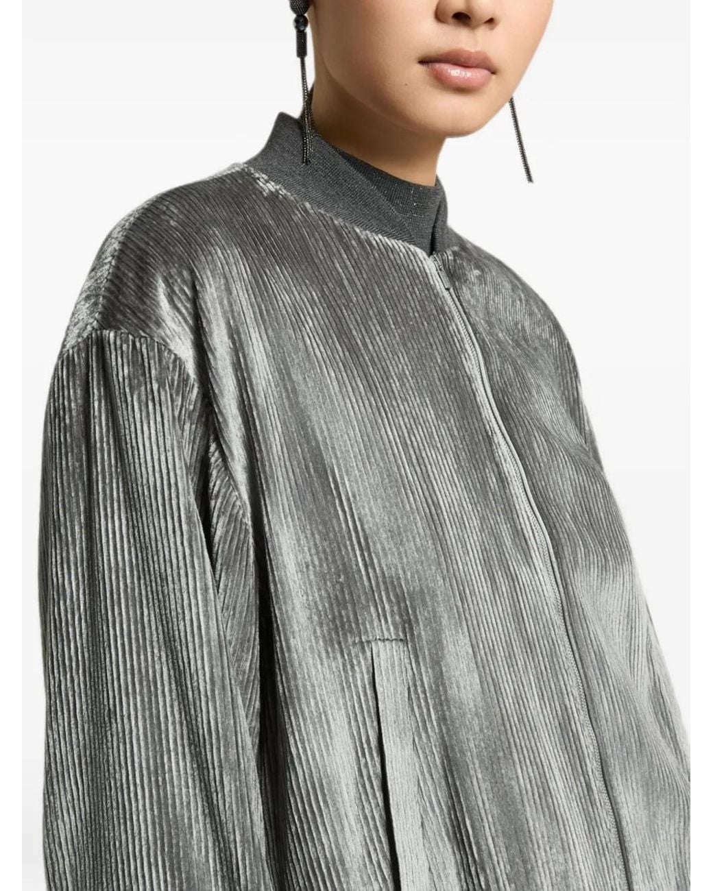 Peserico Gray Plissé-Effect Bomber Jacket