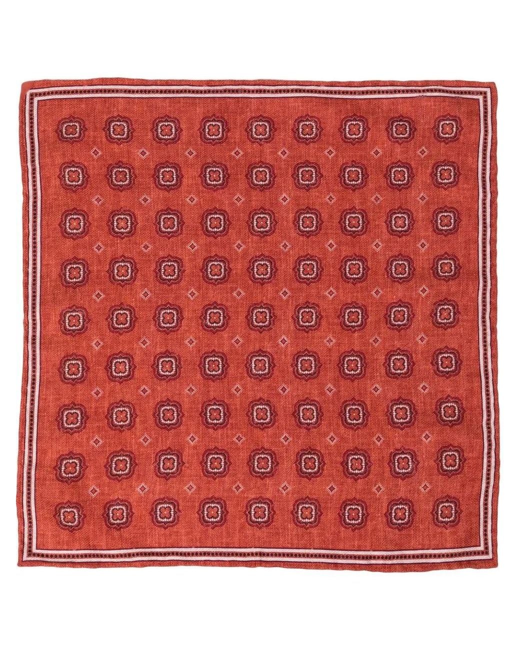 Brunello Cucinelli Red Geometric-Print Pocket Square for men