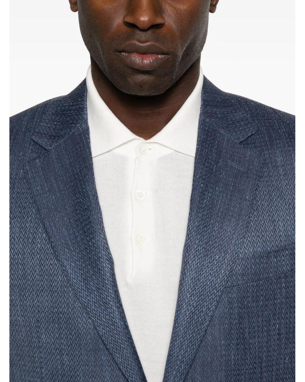 Canali Blue Patterned Notched Lapel Jacket for men