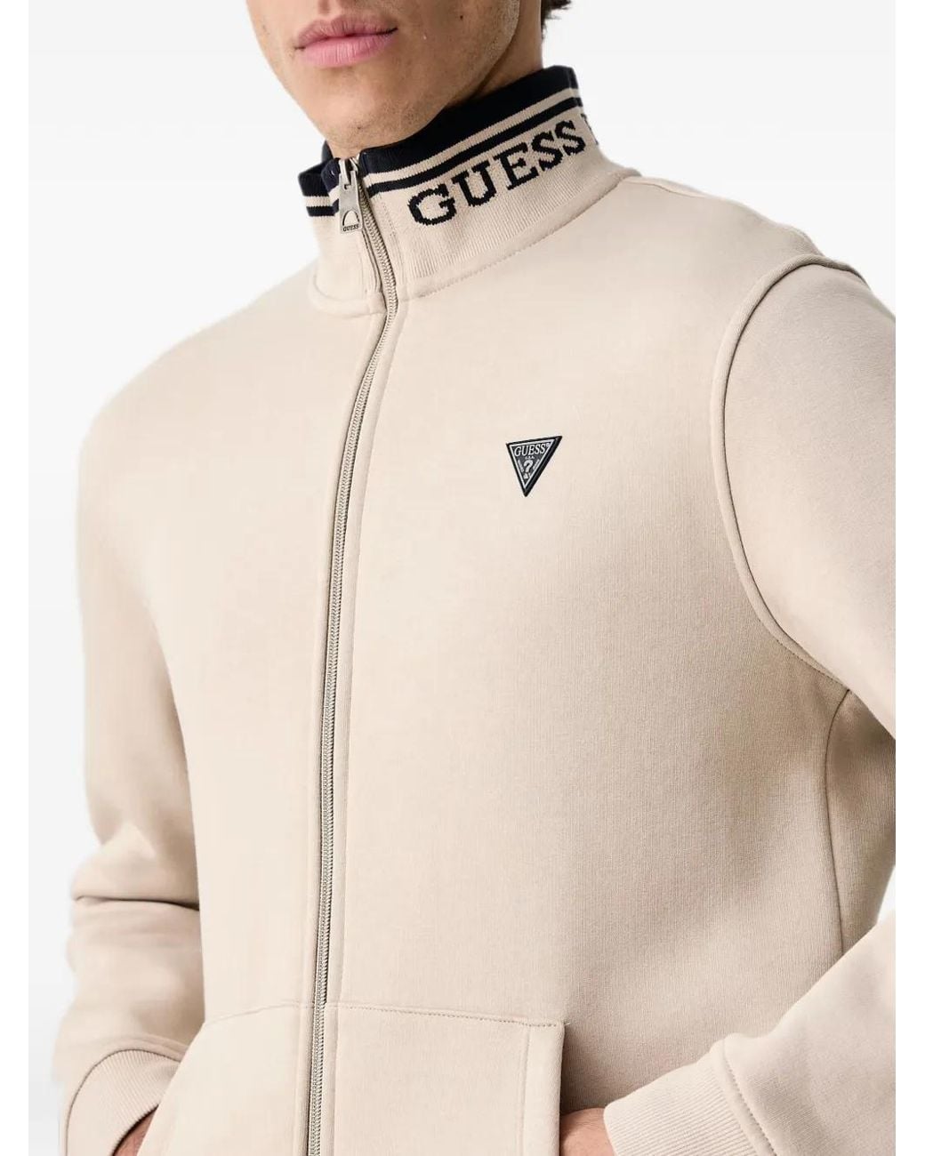 Guess Natural Logo-Patch Zip-Up Sweatshirt for men