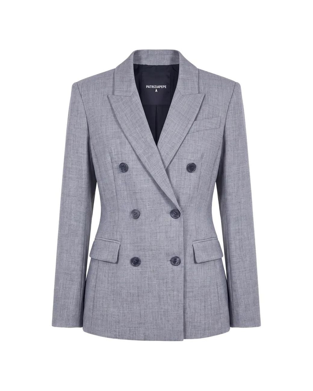 Patrizia Pepe Blue Double-Breasted Stretch-Canvas Jacket