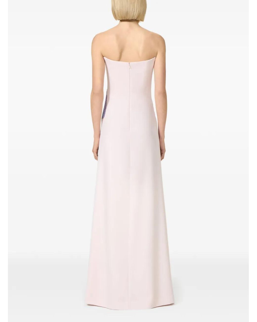 Costarellos Pink Jessine Floral-Appliqué Strapless Gown