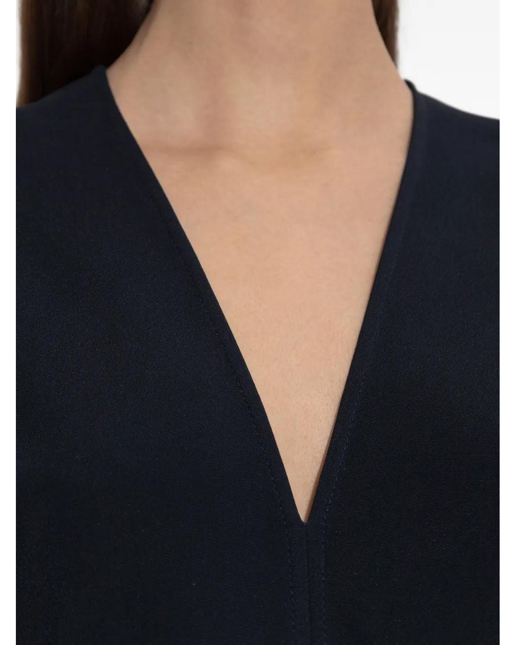 Victoria Beckham Blue Blouson Detail V-Neck Midi Dress Clothing