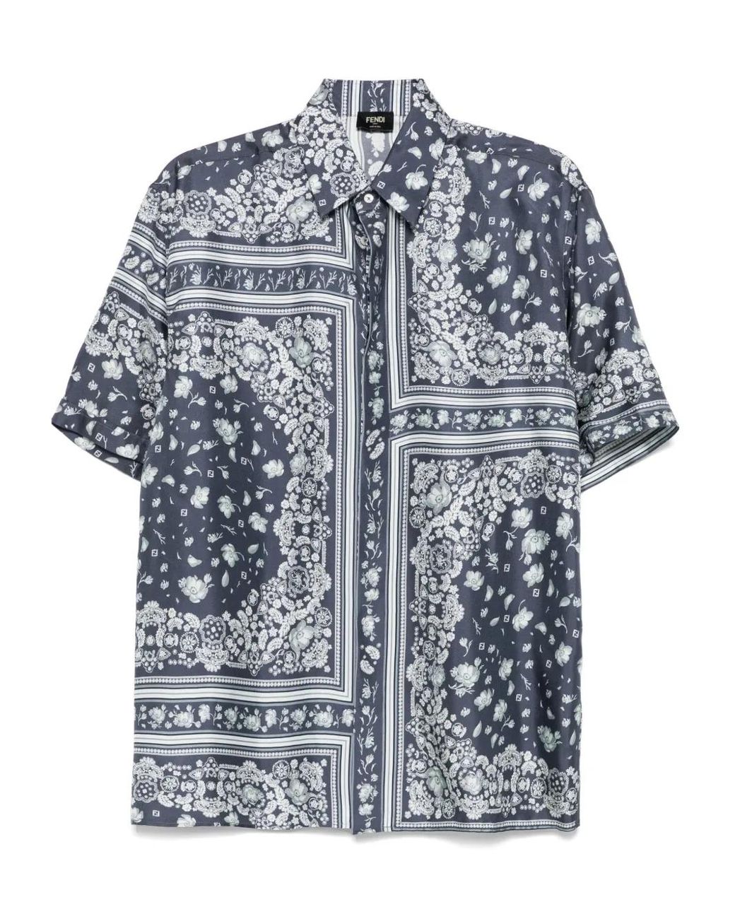 Fendi Blue Ff Linen Shirt for men