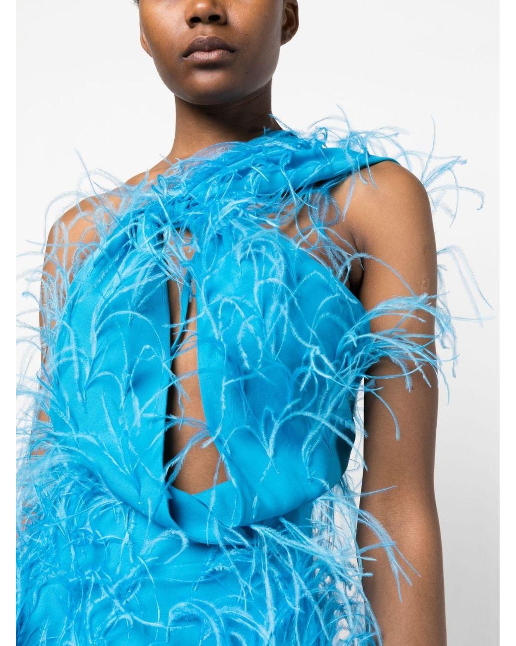 Cult Gaia Eliana Feather Dress in Blue