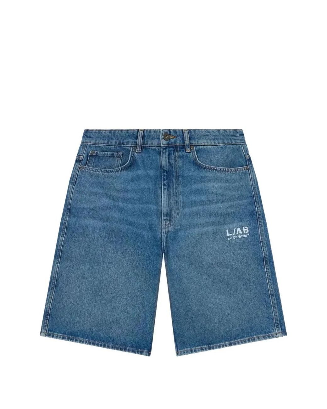 LAB C.O. OFF WHITE Blue Diagonal Denim Shorts for men