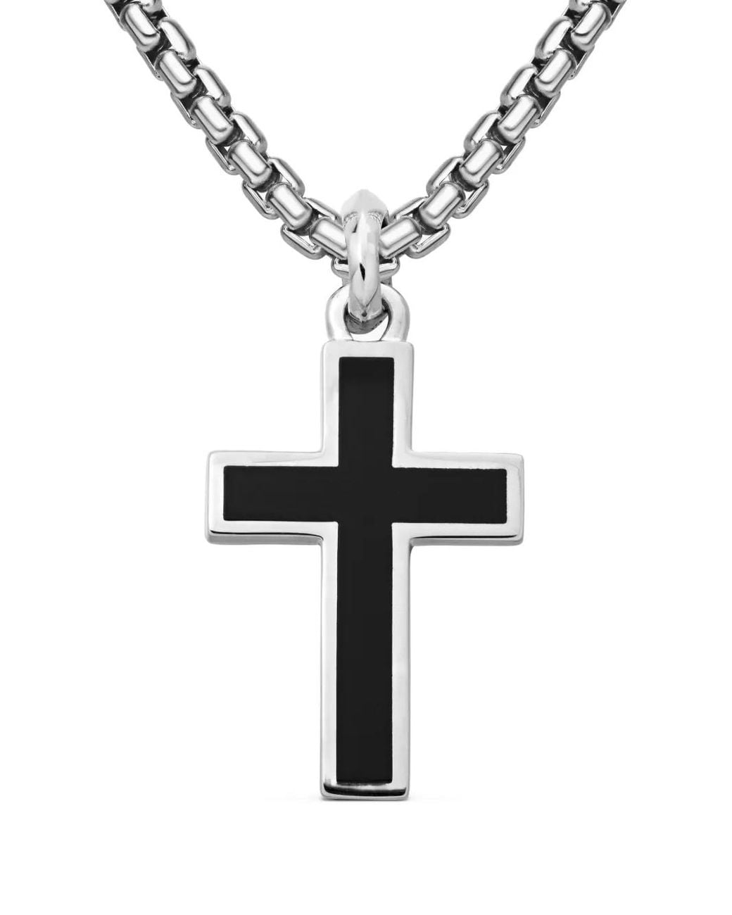 David Yurman White Sterling Exotic Stone Cross Onyx Pendant (26Mm) for men
