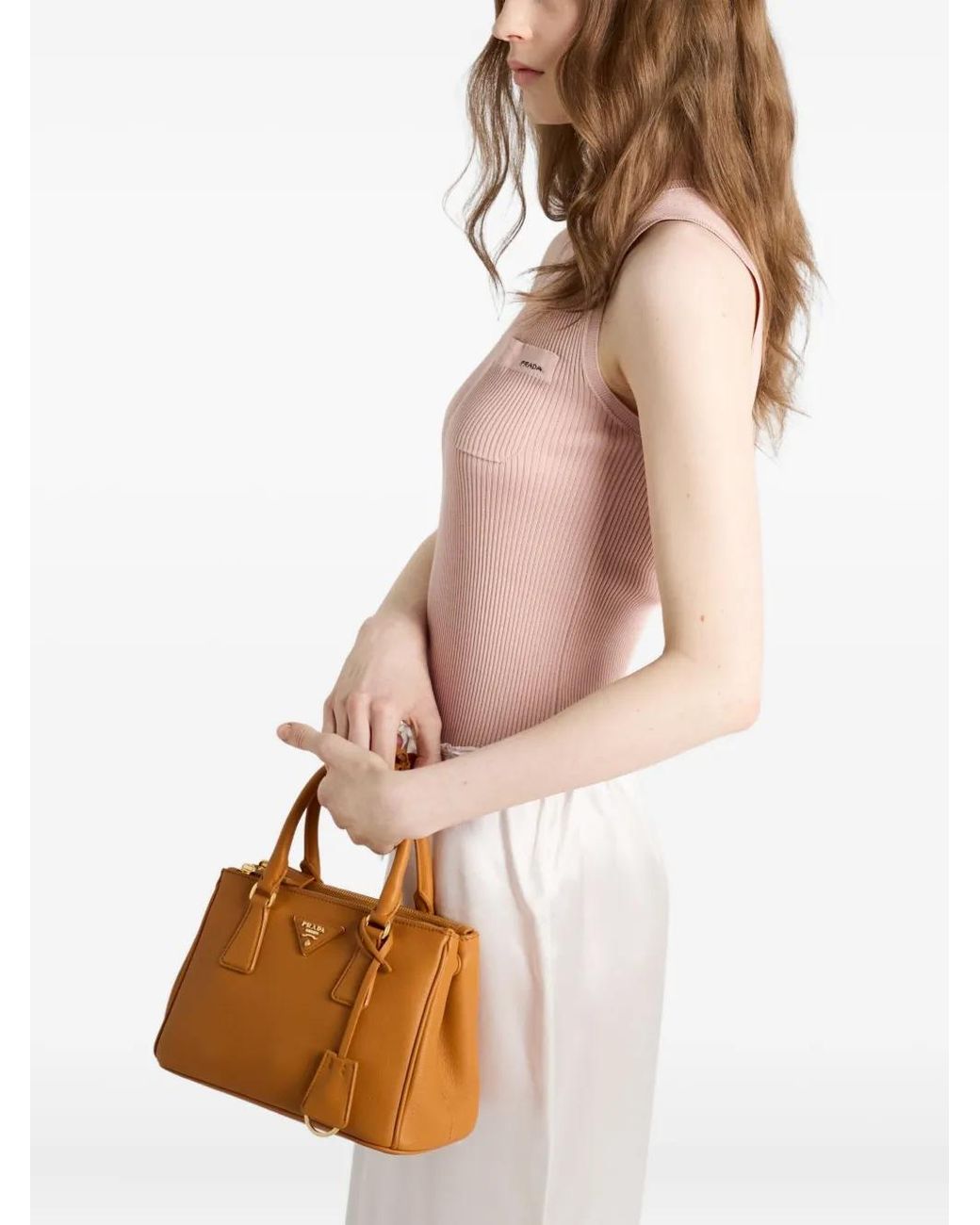 Prada Pink Ribbed Patch-pocket Silk Top